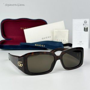 Gucci Women Sunglasses Dark Havana Brown Rectangle GG1403S 002 BRAND NEW